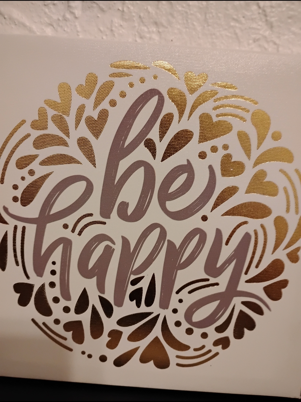Inspirational "Be Happy" Golden Ready to Hang Wall Art Decor for Home
